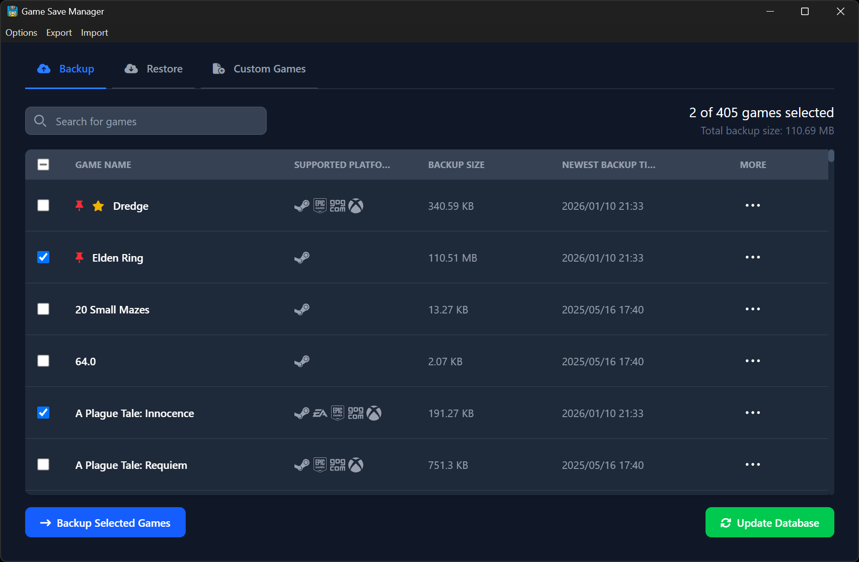 Game Save Manager Interface