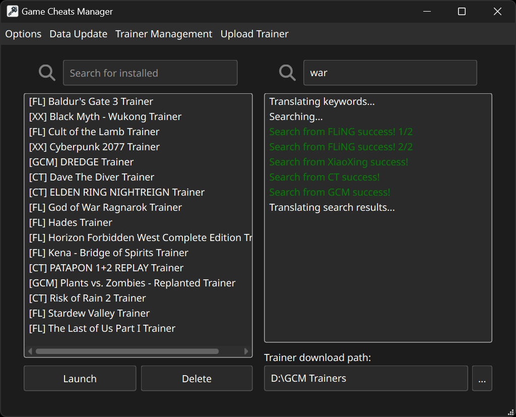 Game Cheats Manager Interface